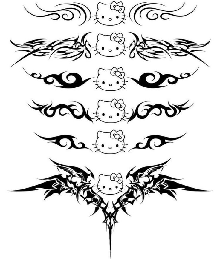 a set of tattoos with different designs on them, including the head of a cat