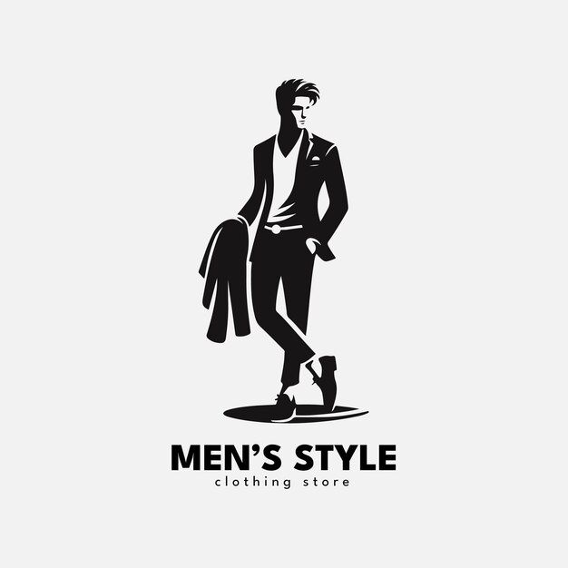 a man's style clothing store logo with an image of a man in a suit