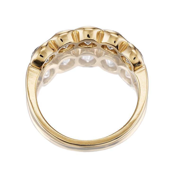 The Allure 1.60 band is an AB original design made right here in NYC! This ring features 6 Old Mine Cut diamonds that combine for approximately 1.60 carats and are half bezel-set in our signature 18kt yellow gold setting. The diamonds are approximately J-K-L in color, VS-SI in clarity. The ring is currently size 5.75 and can be resized! Why We Love It This sleek and chic finger-spanning band features chunky antique diamonds encased in a gold bezel, for the perfect blend of old meets new. Luxury Moissanite Ring With Bezel Setting, Yellow Gold Baguette Cut Diamond Ring With Bezel Setting, Luxury Gold Diamond Ring With Bezel Setting, Timeless Yellow Gold Diamond Ring With Bezel Setting, Classic Yellow Gold Diamond Ring With Bezel Setting, Luxury Bezel Set Diamond Ring For Anniversary, Luxury Diamond Ring With Bezel Setting For Anniversary, Yellow Gold Moissanite Diamond Ring With Bezel Setting, Bezel-set Baguette Cut Diamond Ring