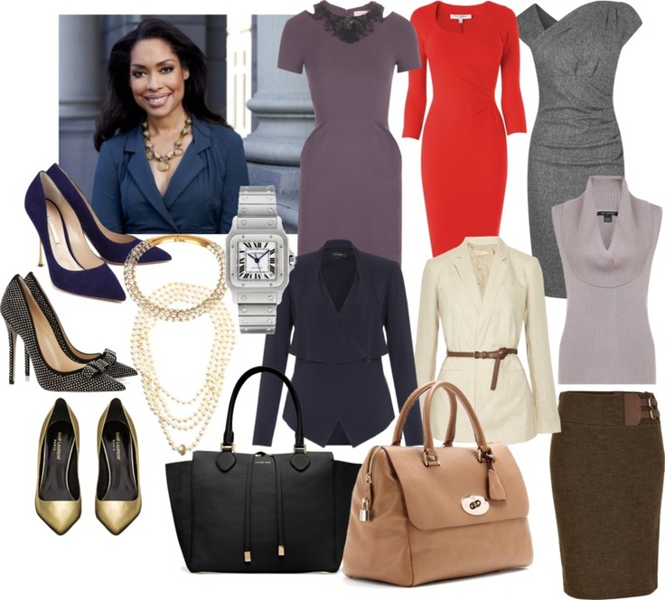 Jessica Pearson | Suits. Not a fan of the blue blouse or purple dress, but love everything else. Would be amazing if those shoes were actually comfortable. Suits Rachel, Jessica Pearson, Claire Underwood, Gina Torres, Classy Wear, Harvey Specter, Business Wear, Kardashian Style, Professional Attire