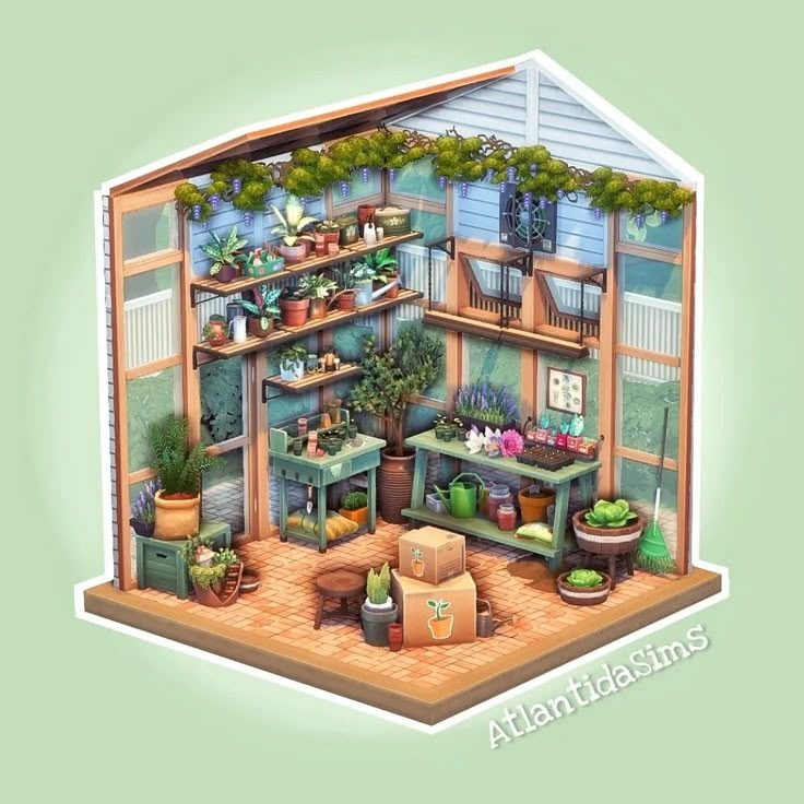 an illustration of a house with plants in it