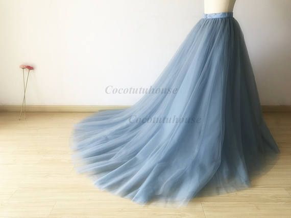 Dusty Blue Tulle Skirt With A Long Train/Floor Length Tulle Blue Tulle Skirt, Womens Tulle Skirt, Tule Rok, Gonna In Tulle, Tulle Long Skirt, Wedding Dress Alterations, Skirt Tulle, Long Train Wedding Dress, Marine Uniform