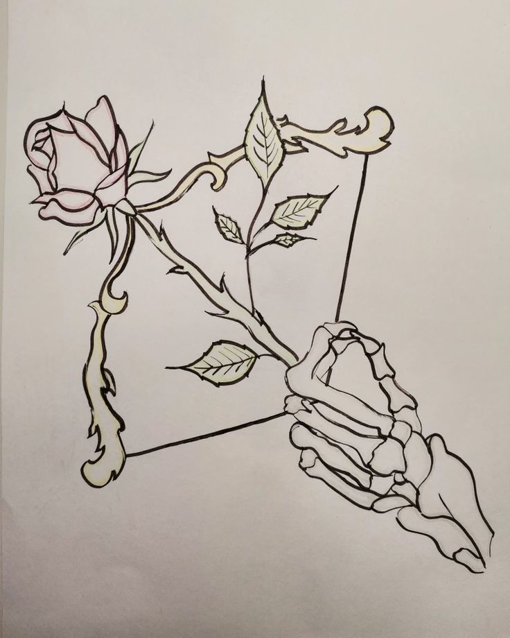 a drawing of a rose being held by someone's hand with the other hand