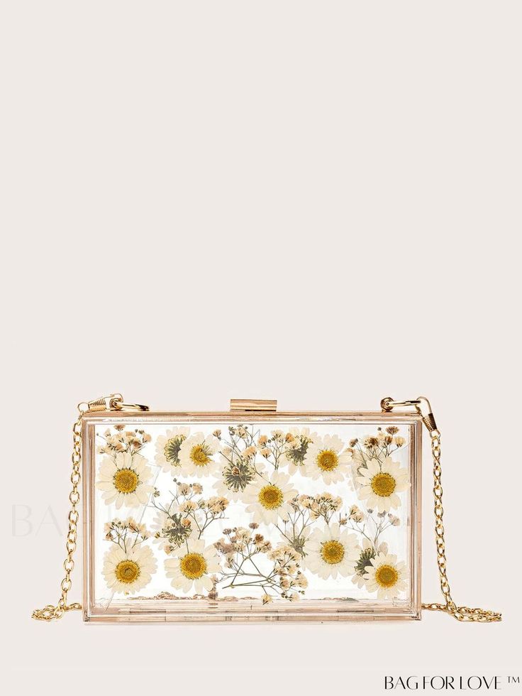 BagForLove - Compact Transparent Floral Box Bag Product Description Color White Type Box Bag Bag Size Small Style Glamorous Strap Type Chain Pattern Type Floral Material PMMA Size Chart INCH CM Strap Length Bag Length Bag Width Bag Height Handle Height 47.2 inch 7.1 inch 2 inch 4.3 inch 5.9 inch Strap Length Bag Length Bag Width Bag Height Handle Height 120 cm 18 cm 5 cm 11 cm 15 cm Details Pictures Similar Products h2 { text-align: center; } /* 换行 */ li{ white-space: normal; word-break: break-a Print Box, Box Bag, Evening Clutch, Shein Style, White Bag, Daisy, How To Find Out, Floral Print, Floral Prints