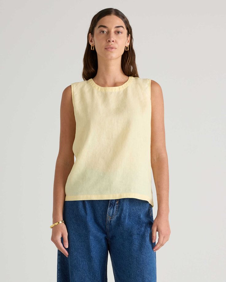 $29.90 Linen Tank Top, Natural Textiles, Linen Tank, Think Again, Soft Yellow, European Linens, Silk Tank, Organic Linens, Linen Women