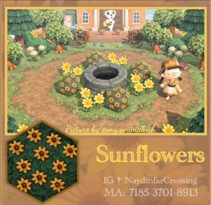 an animal crossing game with sunflowers in the background