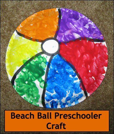 a colorful paper plate with the words beach ball preschool craft