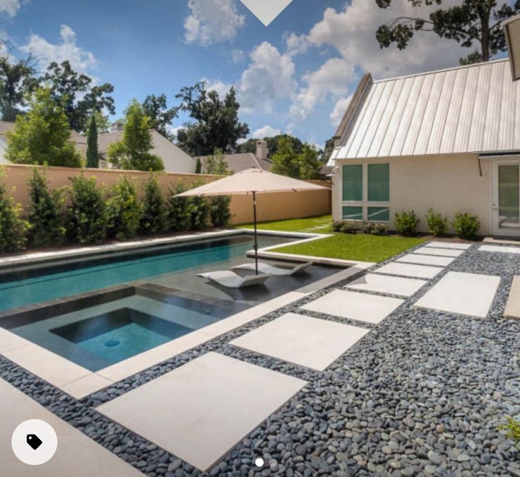 an outdoor pool surrounded by rocks and stones