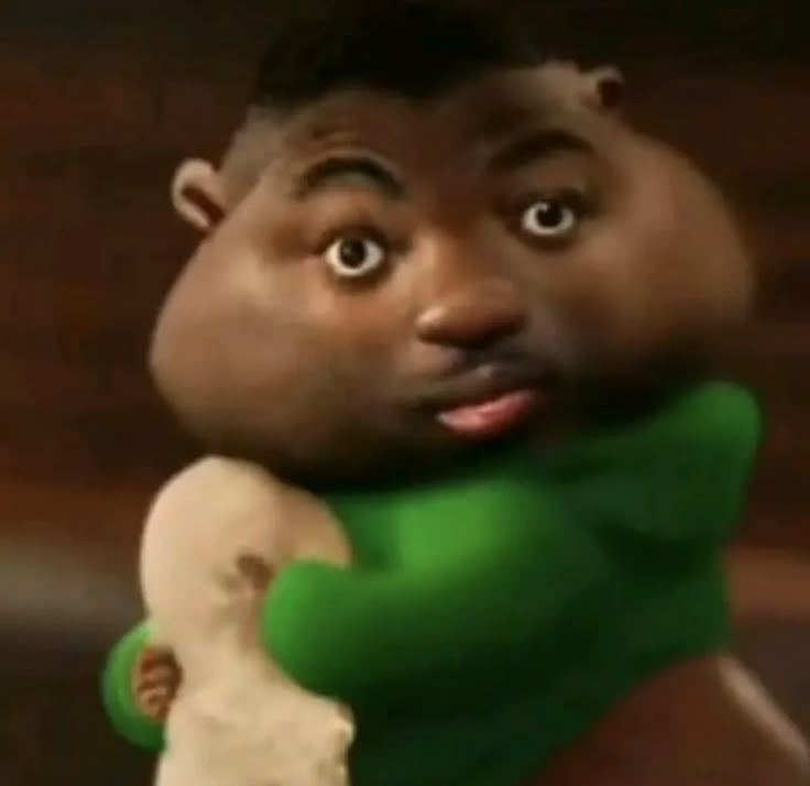 an animated image of a man holding a stuffed animal in his arms and looking at the camera