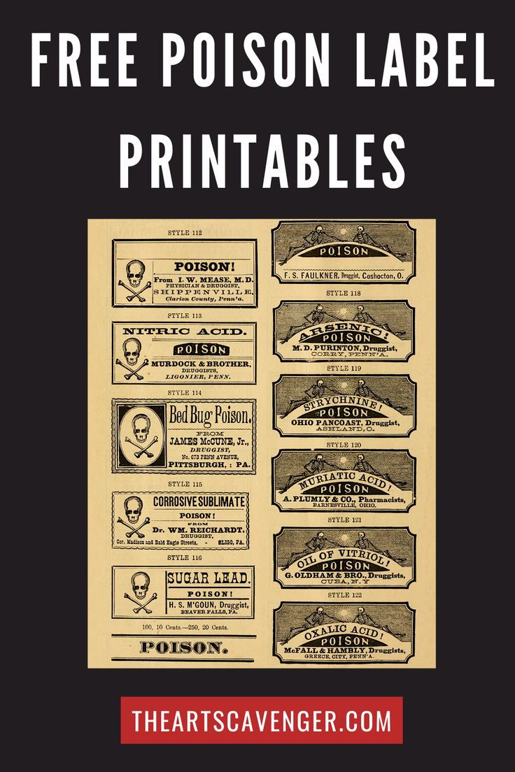 a poster with the words free poison label printables on it and an image of