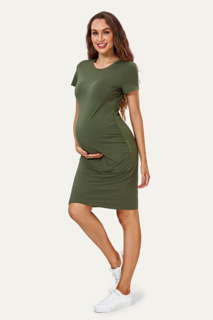 Looking for a comfortable and stylish maternity dress? Look no further than Summer Mae! This short sleeve dress is made from soft fabric with stretchy side ruching to accommodate your growing bump. Perfect for layering and available in a variety of colors, this dress is a spring and summer essential. Product code: LYQ-YF001 Modal fabric: comfortable and smooth Pull-on closure Short sleeves Ruched sides 95% Viscose 5% Spandex Handwash only Summer Maternity Dress With Ruched Detail, Summer Stretch Maternity Dress Nursing Friendly, Summer Stretch Maternity Dress With Ruched Details, Summer Stretch Maternity Dress Bump Friendly, Summer Stretch Maternity Dress, Short Sleeve Maternity Stretch Dresses, Nursing Friendly Knee-length Maternity Dress, Short Sleeve Stretch Maternity Dresses, Knee-length Nursing Friendly Maternity Dress