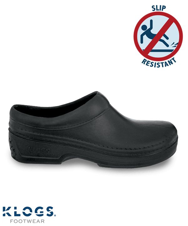 Long lasting comfort makes Klogs' Springfield shoes perfect when tough shifts keep you on your feet all day. The contoured outsole and footbed offers excellent support.  The non-marking polyurethane sole is oil and slip resistant. These work shoes also feature a removable footbed that is latex free, antimicrobial, odor resistant and orthotic friendly. Enjoy WOW Komfort with superior shock absorption. Heel height is 1 1/4". Made in USA. Comfortable Slip-on Clogs With Protective Feet, Casual Closed Toe Clogs With Protective Features, Durable Closed Toe Comfortable Clogs, Waterproof Synthetic Closed Toe Clogs, Waterproof Closed Toe Synthetic Clogs, Comfortable Slip-resistant Slip-on Clogs, Comfortable Slip-on Slip-resistant Clogs, Durable Slip-on Synthetic Clogs, Durable Synthetic Slip-on Clogs