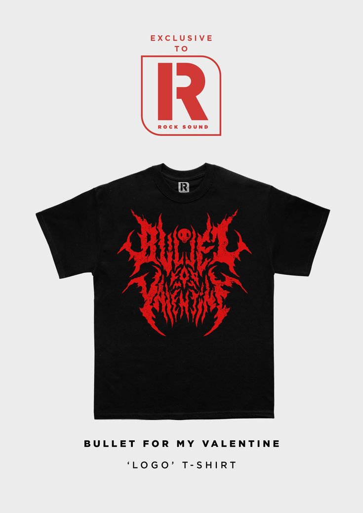 We have teamed up with Bullet For My Valentine to produce this exclusive logo t-shirt, available for delivery worldwide. Graphic Tee With Logo For Streetwear, Rock Style T-shirt With Band Logo For Music Festivals, Edgy Short Sleeve T-shirt With Band Logo, Rocker Short Sleeve T-shirt For Streetwear, Red Band Logo T-shirt, Rock Style Crew Neck T-shirt For Streetwear, Rock Style Band Logo T-shirt With Crew Neck, Rock Style Cotton T-shirt With Logo Print, Band Merch T-shirt With Logo For Concert