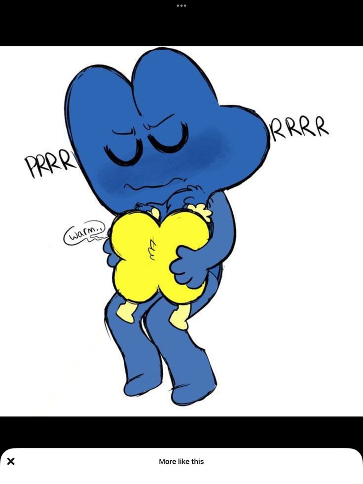 a blue cartoon character holding a yellow heart