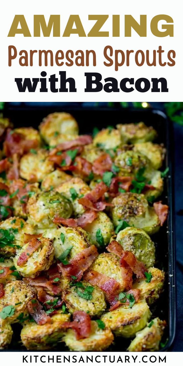 a pan filled with brussel sprouts and bacon