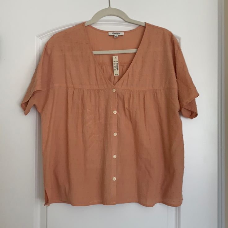 New With Tags! Casual Peach Blouse For Spring, Casual Peach Blouse For The Beach, Casual Peach Blouse For Beach, Casual Peach Blouse For Day Out, Peach Casual Blouse For Beach, Pink Everyday Blouse For Spring, Pink Blouse For Everyday Spring Wear, Madewell Top, Color Orange