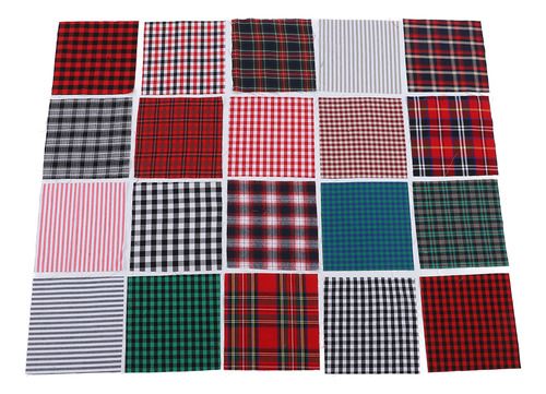 many different plaid patterns are shown on the white background, including red and black squares