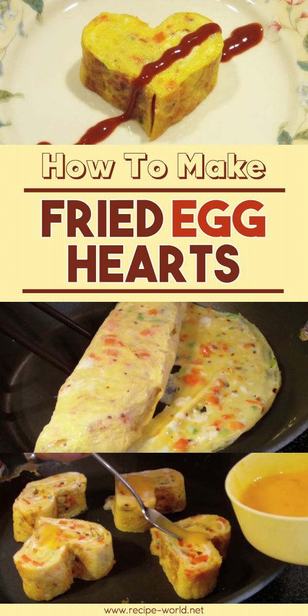 how to make fried egg hearts on a plate with sauce in the middle and an image of