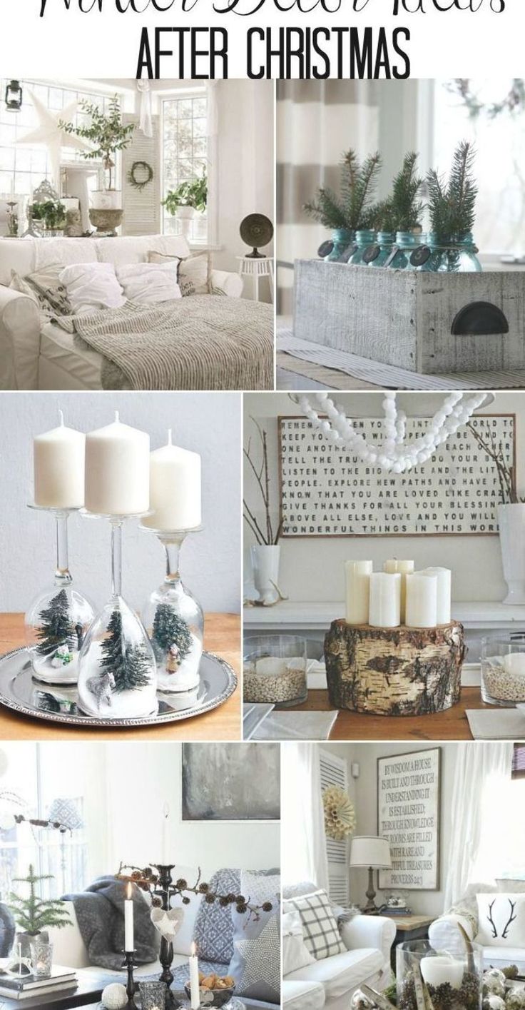 a collage of photos with christmas decorations and decorating items in the living room