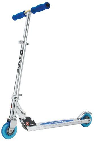 an adult scooter with blue wheels on a white background