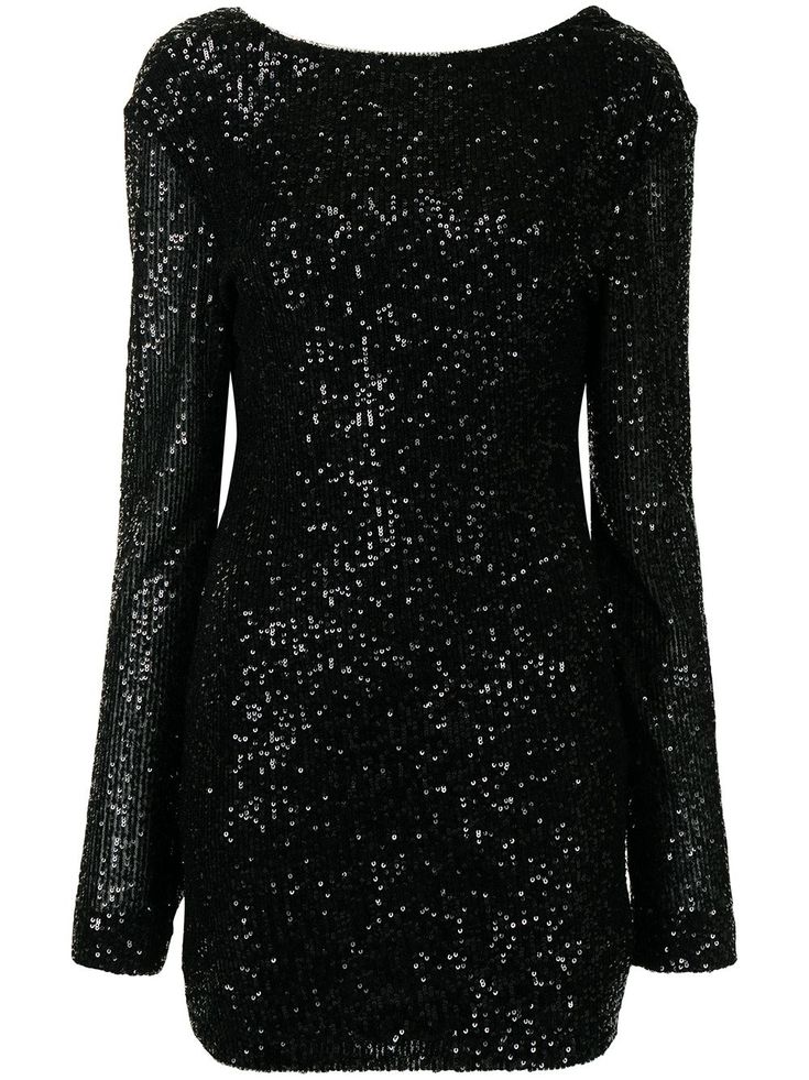 Black Vladislav mini dress from In The Mood For Love featuring sequin embellishment, open back, round neck and long sleeves. | In The Mood For Love Vladislav mini dress Black Sparkly Dress Long, Glitter Dress Long, Black Glitter Dress, In The Mood For Love, Black Sparkly Dress, Mood For Love, Catty Noir, Long Sleeve Sequin Dress, Rebecca Vallance