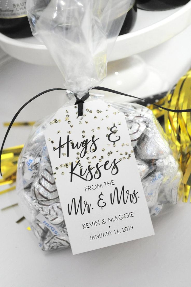 hers and kisses from the mr & mrs ornament with gold confetti