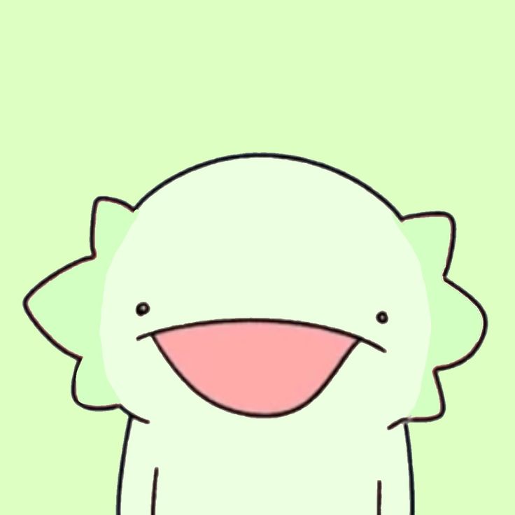 a drawing of a white monster with pink eyes and ears, standing in front of a green background