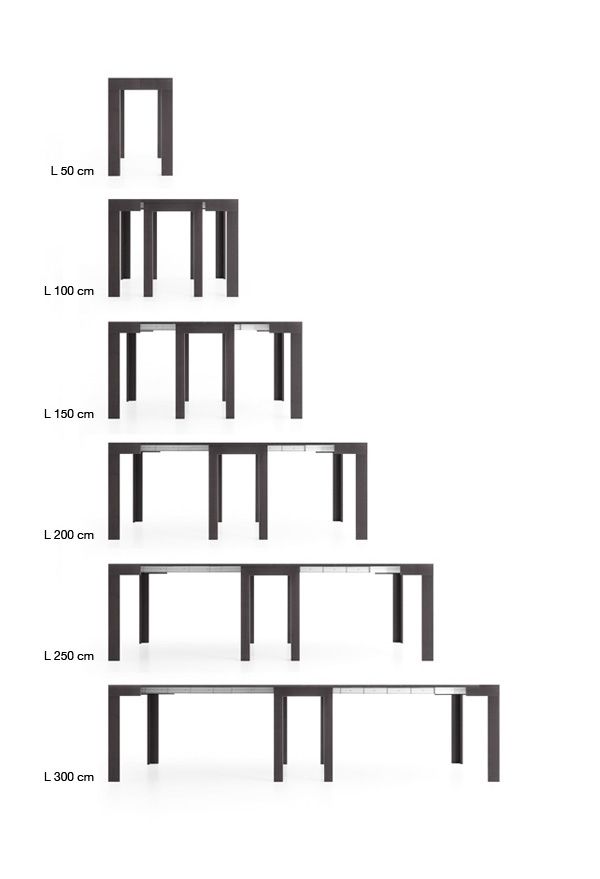 four tables are arranged in the shape of a pyramid, with measurements for each table