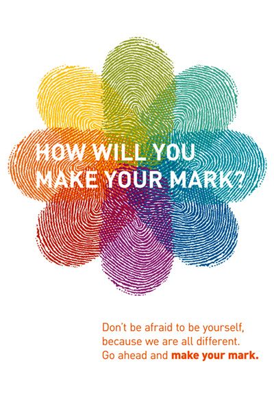 a colorful fingerprint with the words how will you make your mark? on it