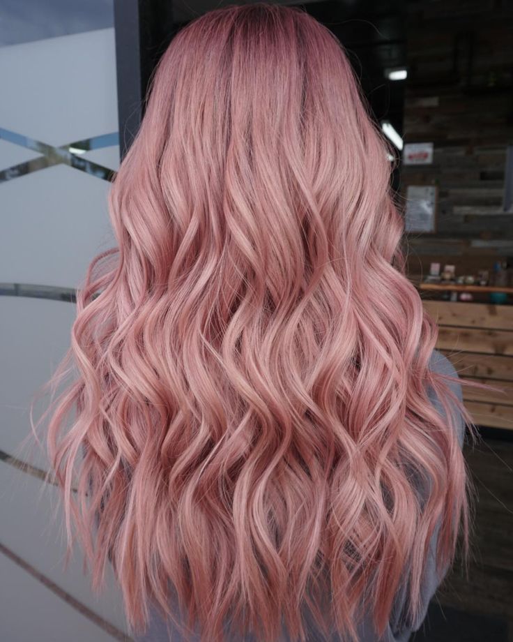 Jul 6, 2019 - Rose gold Used @kenraprofessional for color and @brazilianbondbuilder to protect hair when lightening #brazilianbondbuilder #b3 Cool Pink Hair Color, Dimensional Pink Hair, Pink Rose Hair Color, Light Pink Hair Color Ideas, Pink Hair Color Ideas For Blondes, Rose Pink Hair Color, Light Pink Hair Dye, Blond Pink Hair, Pink Aesthetic Hair