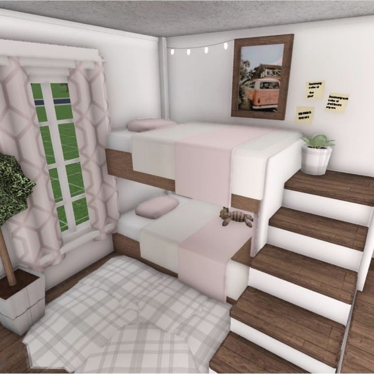 Bloxburg Club House Ideas, Bloxburg Big Bedroom Ideas, Bloxburg Room Ideas No Gamepasses, Kids Bedroom Bloxburg, Twin Kids Bedroom, Apartment Loft Ideas, Bloxburg Inspiration, Bloxburg Homes, Sleepover Room