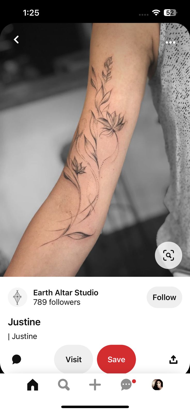 the back of a woman's arm with flowers on it, and an instagramr