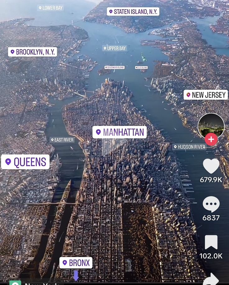 an aerial view of manhattan, new york city and brooklyn island from the air with text overlay