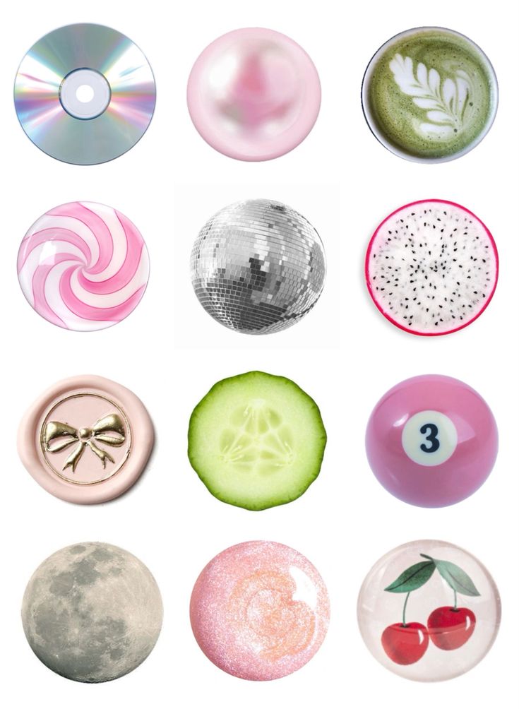 eight different types of buttons on a white background