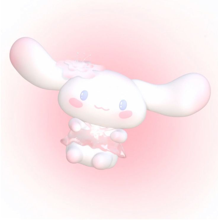 a cartoon bunny flying through the air with its ears wide open and eyes closed, in front of a pink background