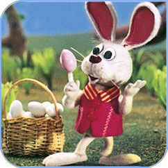 there comes peter cottontail dvd with an image of a bunny holding a spoon and eggs