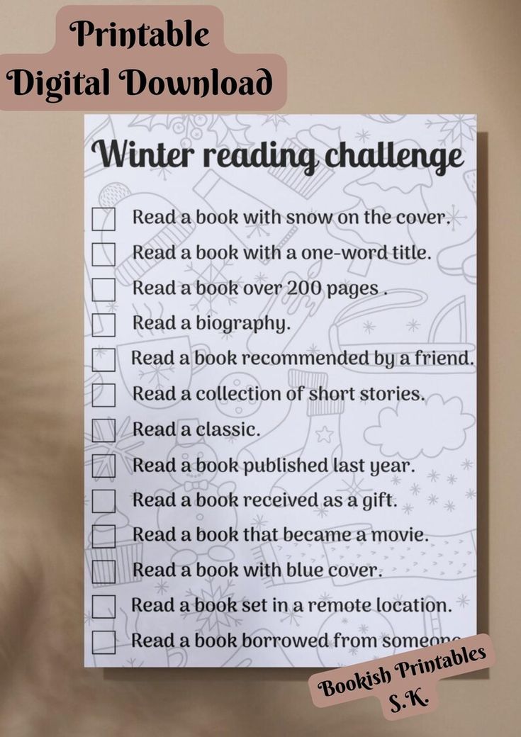 the printable winter reading challenge is displayed on a wall with text overlaying it