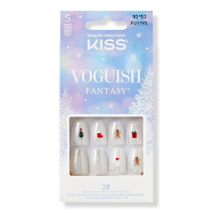 Fancy Elves Voguish Fantasy Holiday Press-On Nails - VOGUISH FANTASY HY24 FANCY ELVESFeaturesOn trend Off-White Holiday nails are Short Length & Coffin Shaped with a festive holiday designHassle-free removal with no damage to natural nailsHigh shine & volume with gel top coatWaterproof, smudge proof, & no dry time neededIncludes28 Nails2g glue1 Manicure Stick1 Mini File - Fancy Elves Voguish Fantasy Holiday Press-On Nails Christmas Fake Nails, Nails Fancy, Holiday Manicure, Kiss Products, Pink Gel Nails, Kiss Nails, Fantasy Nails, Nail Polish Stickers, Lash Primer