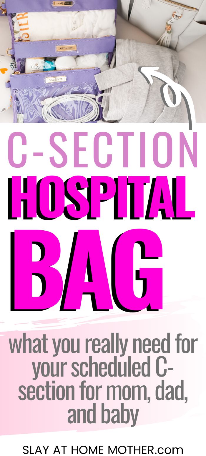 a bag with the text c section hospital bag what you really need for your scheduled c - section, and baby