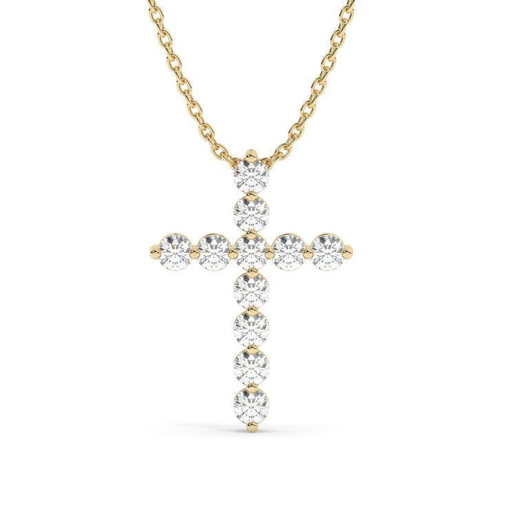 Experience the captivating allure of our exquisite 14k Gold Diamond Cross Pendant Necklace. Meticulously crafted with a seamless blend of elegance and spirituality, this breathtaking piece of fine jewelry is a true testament to exceptional craftsmanship. Alternatively, choose from our options of natural diamonds, lab-grown diamonds or dazzling moissanites at three different price points to fit your unique preferences and budget. Please check below to see specifications of each stone option. All Luxury White Necklace With Prong Setting, Spiritual Diamond Round Pendant Jewelry, Diamond White Cross Jewelry For Anniversary, Timeless White Diamond Cut Jewelry, Spiritual 14k Gold Jewelry With Diamond Accents, Spiritual Round Diamond Jewelry, White Diamond Spiritual Jewelry, Timeless White Round Pendant Jewelry, Spiritual White Diamond Jewelry