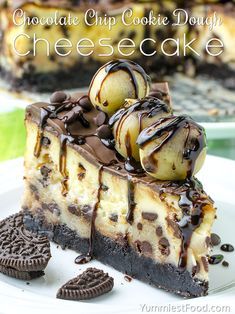 chocolate chip cookie dough cheesecake on a plate