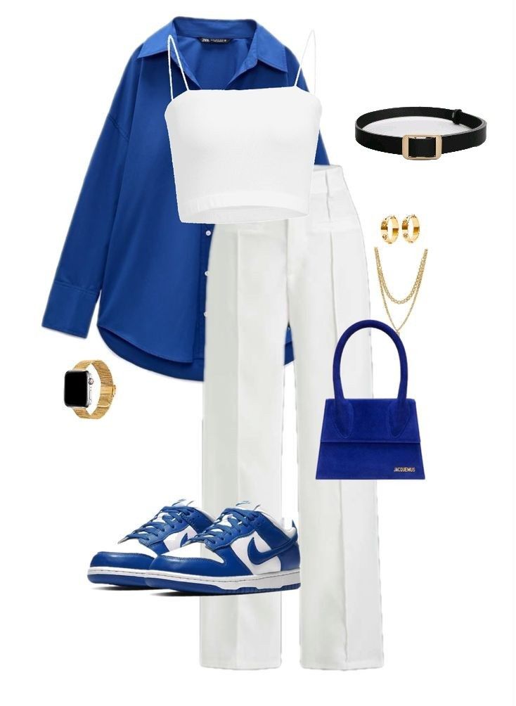 Classy Blue Outfit, Blue And White Outfits For Women, Temu Outfits, Royal Blue Outfits, Mode Zara, Fashion Top Outfits, Hijabi Outfits Casual, Effortlessly Chic Outfits, Everyday Fashion Outfits