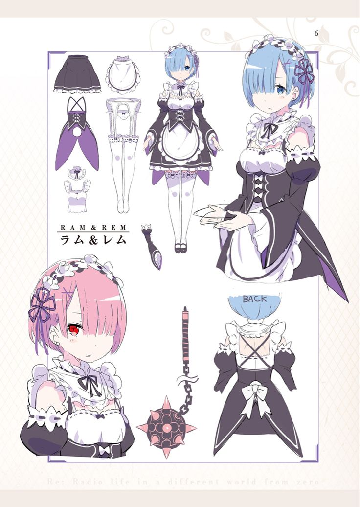 an anime character with different outfits and accessories