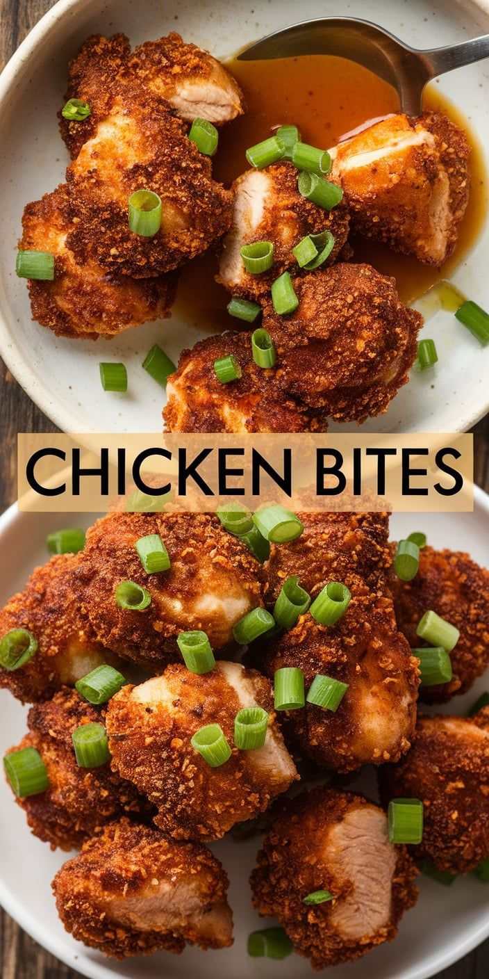 chicken bites with sauce and green onions on the side