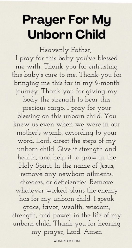 prayer for my unborn child in black and white with an image of the poem