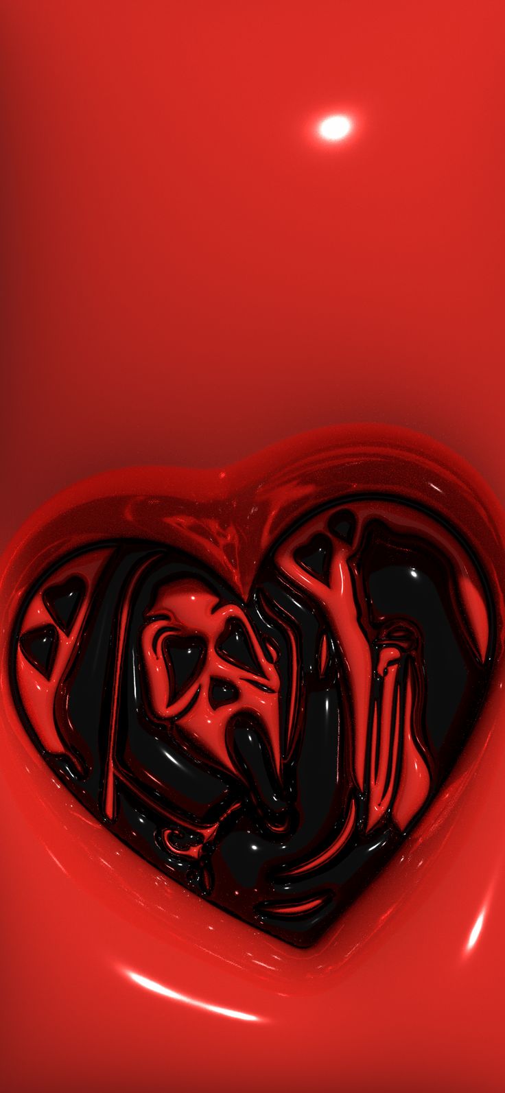 a red heart shaped object with black liquid