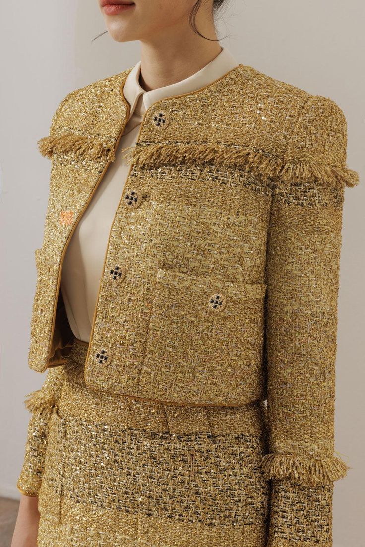 Romanza Straight Round Neck Tweed Jacket - MEAN BLVD Baby Dress Embroidery, Tweed Fashion, Chanel Style Jacket, Types Of Lace, Mean Blvd, Chanel Jacket, Womens Dress Suits, Tweed Suits, Suits And Jackets