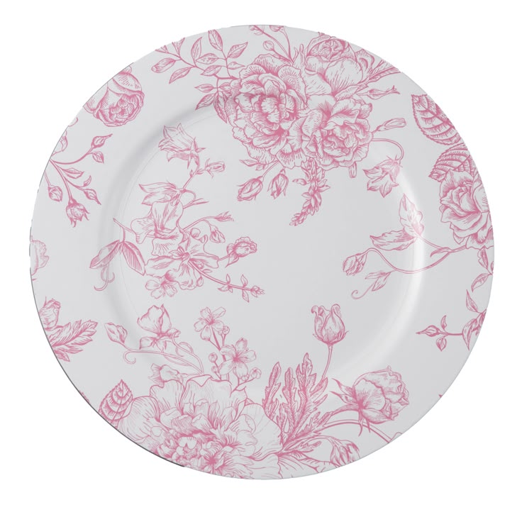 a pink and white plate with flowers on it