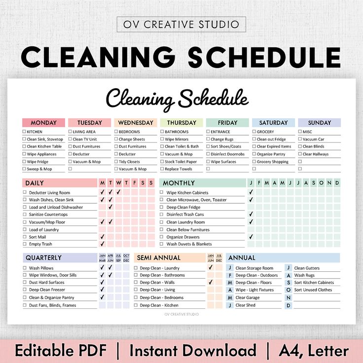 a cleaning schedule with the words cleaning schedule on it