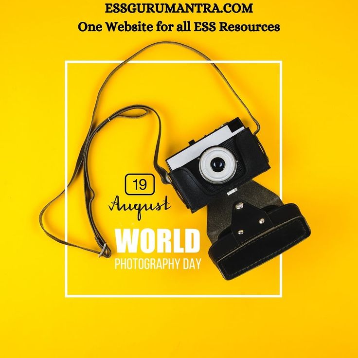 an old camera is sitting on top of a yellow background with the words world photography day